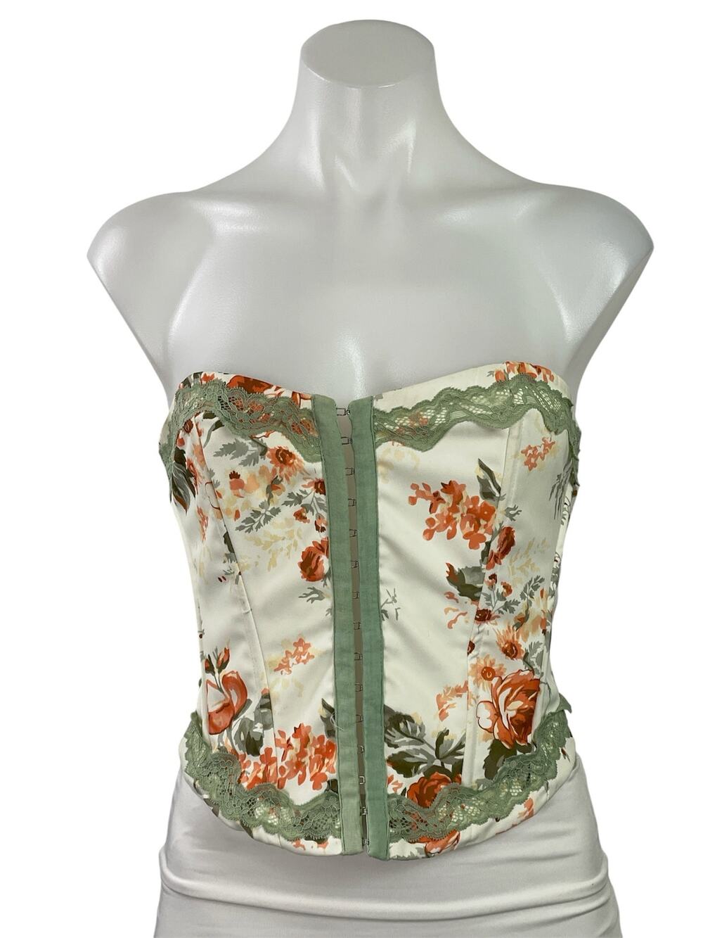Princess Polly Cream Green Floral Lace Strapless Bustier Corset Crop Top Size 4